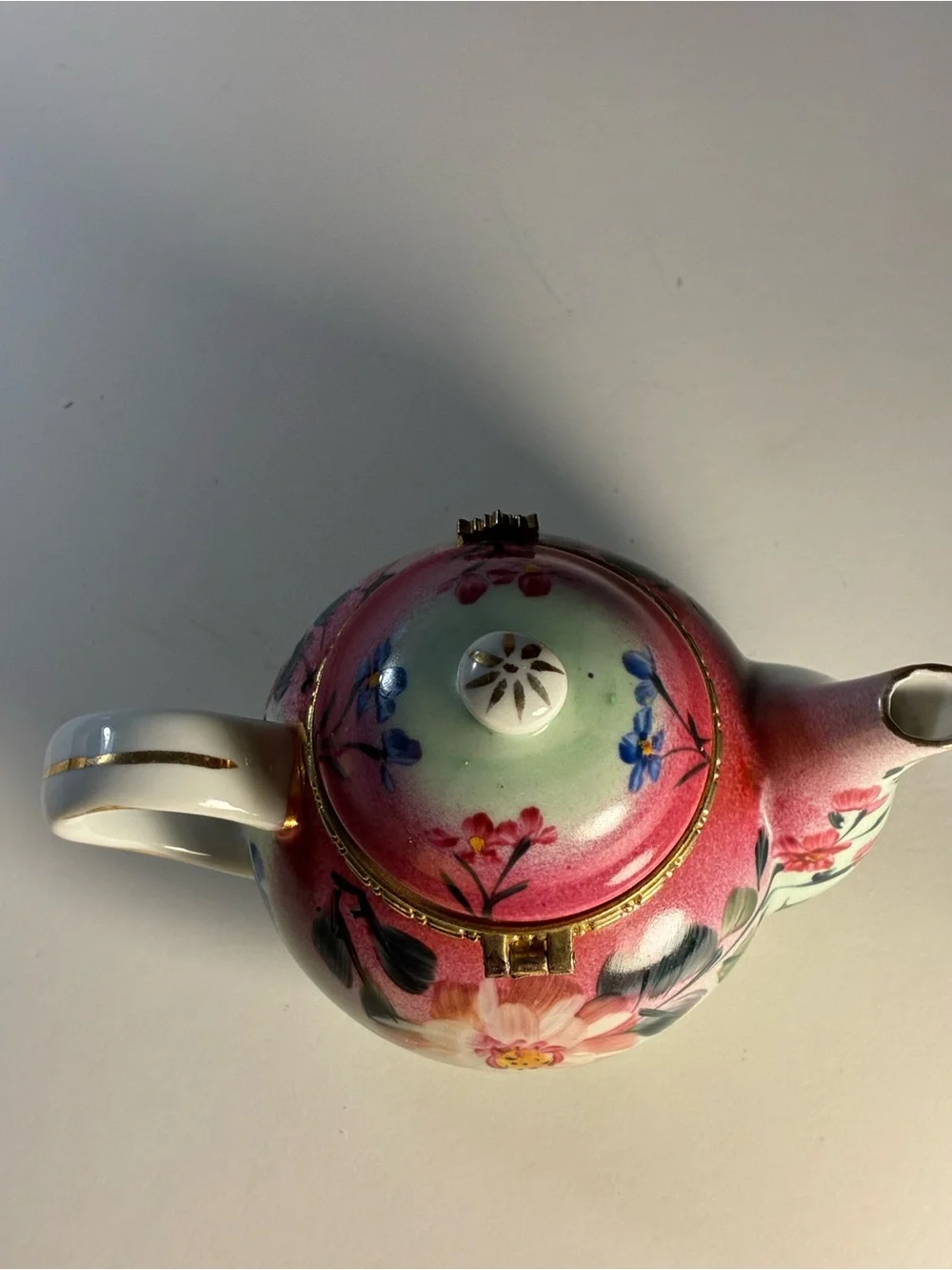 Vintage Painted Porcelain Tea Pot Trinket Box By Formalities